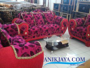 Kursi Sofa King 321 Motif Bunga Merah Malang