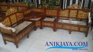 Kursi Kayu Jati Ukir Jepara L Set Desain Marmer Putih malang