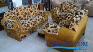 Kursi Sofa King 321 Motif Daun Bunga Coklat malang