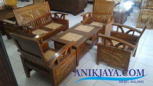 Kursi Ukir Deluxe Jati Minimalis Marmer Motif Daun